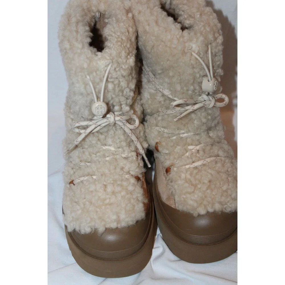 Tory Burch Women's Mellow Shearling Platform Boots Buttermilk Brown 7 $500